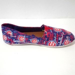 Chicago Cubs Team Beans Womens Slip On Shoes Red Blue Team Logo Round Toe size S